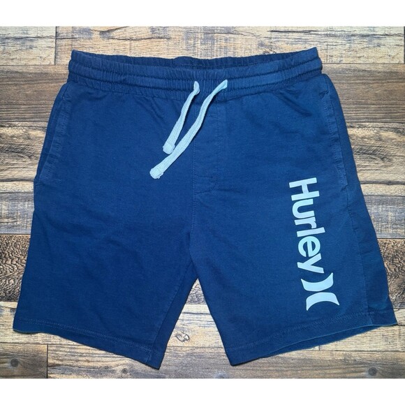 HURLEY Mens Graphic Sport Shorts Size Medium  Navy‎ Blue Cotton With Drawstring - Picture 1 of 8